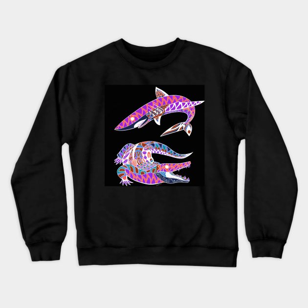 jaw and teeth in shark and crocodile gator ecopop art Crewneck Sweatshirt by jorge_lebeau